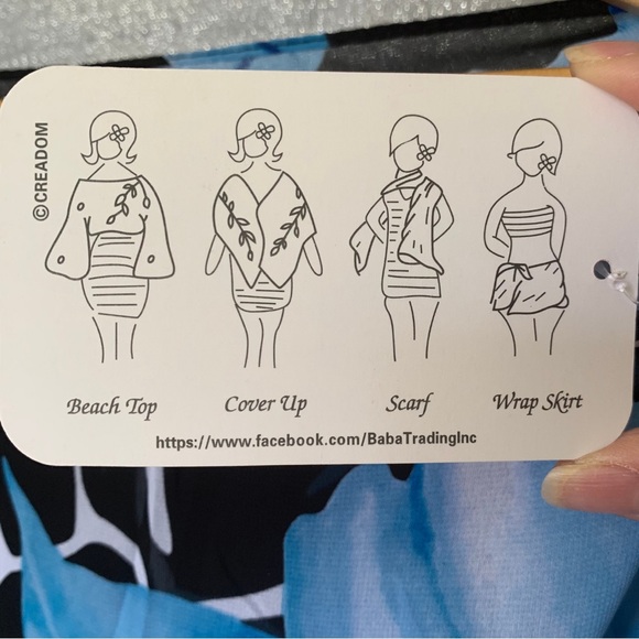 BABA HAWAII Women Blue Floral and Sheer Black Top Cover Up - Picture 6 of 9